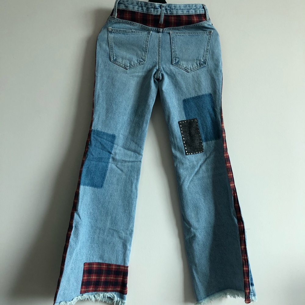 Free People Mix Plaid Slim Flare Jeans - Picture 7 of 13